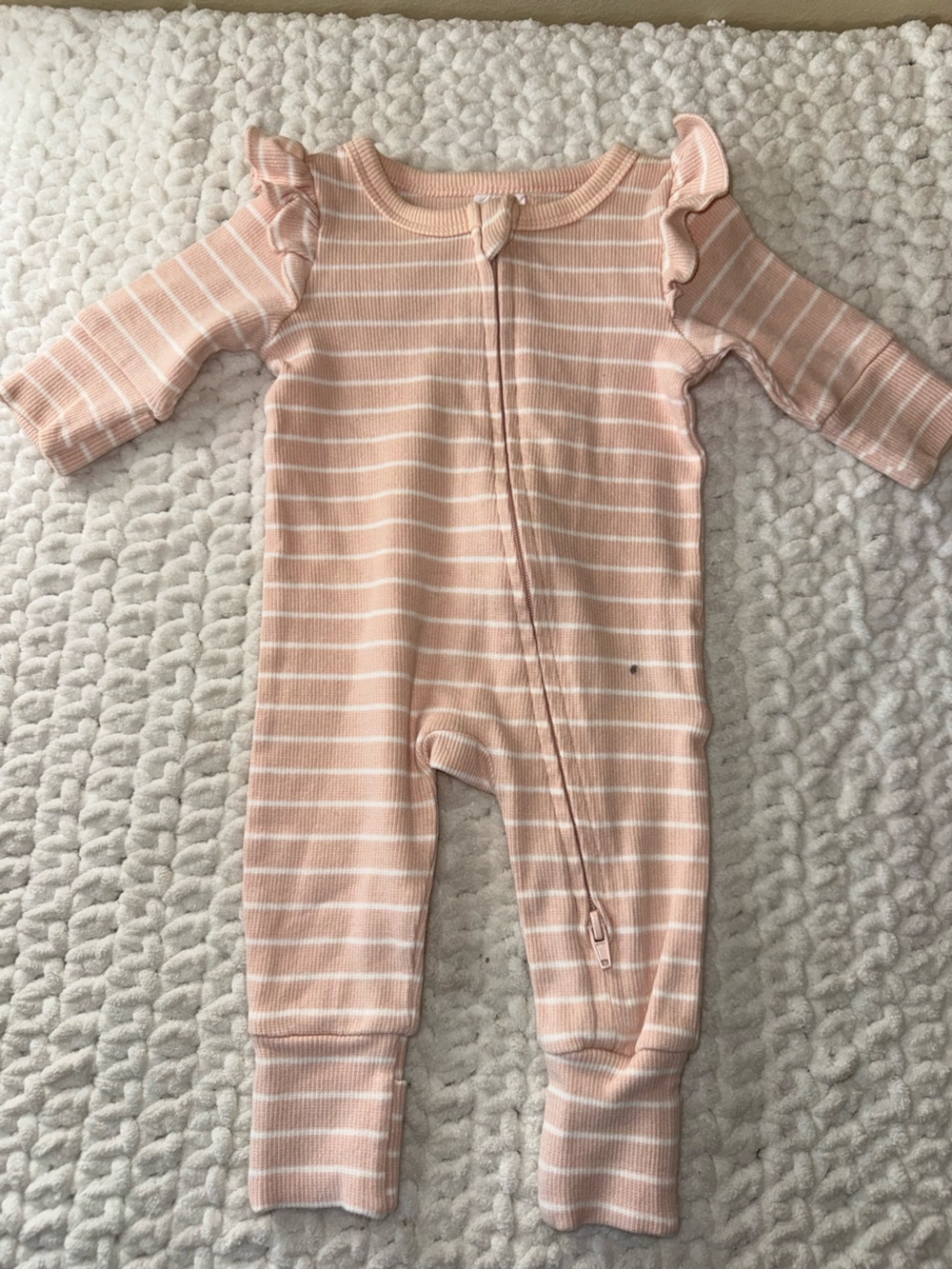 Cotton On Peach Pink and White Striped Zip Front Baby One-Piece
